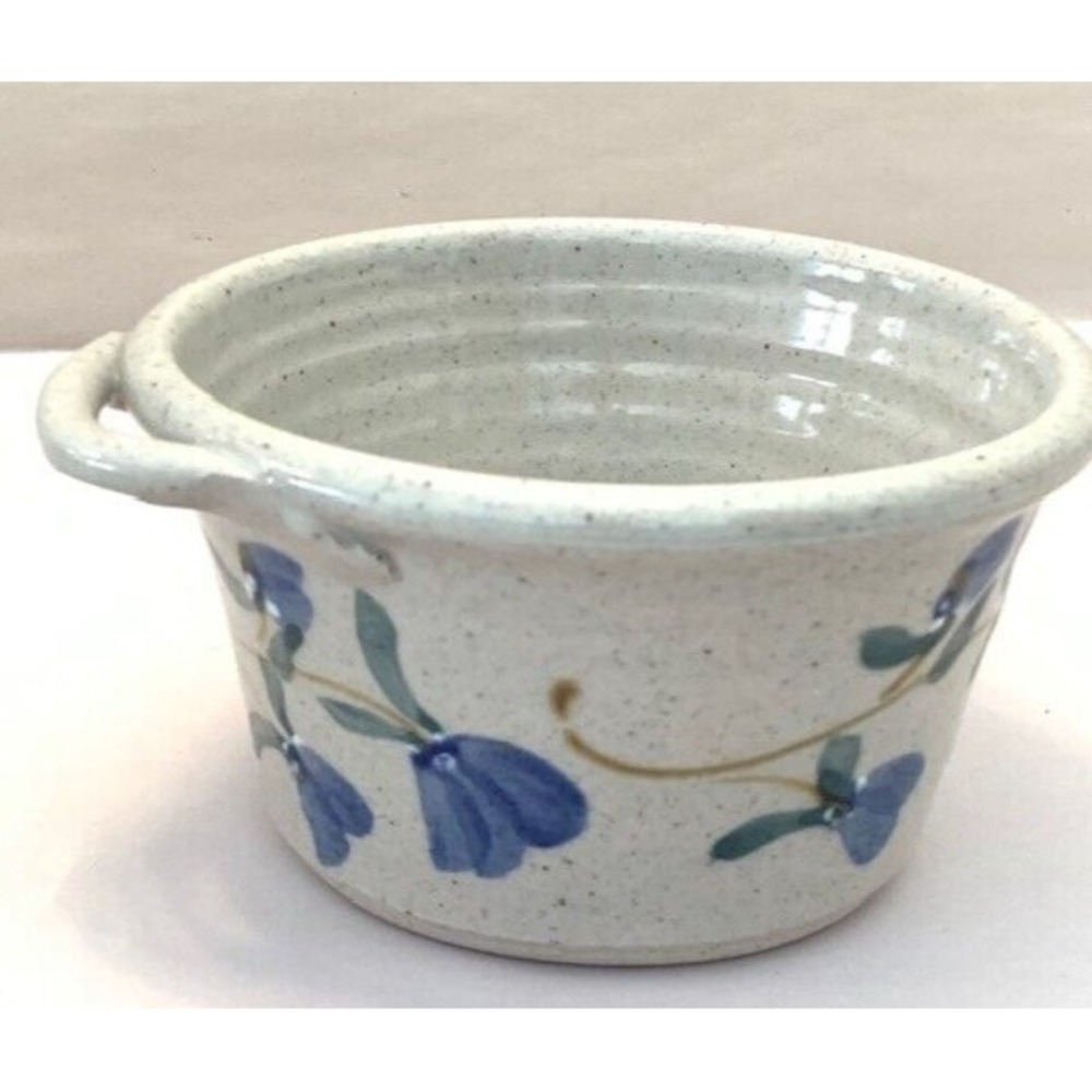 Great Bay Pottery Dish Side Bowl Handle Blue Cottage 5" Shabby Retro Art Studio